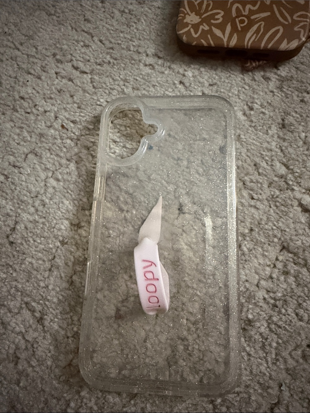 Loopy Case Clear Glitter Phone Case with Light Pink Loopy Strap. iPhone 16 plus!